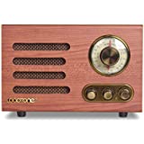 LoopTone AM FM Vintage Antenna Radio with Bluetooth Speaker,Retro Wood Table Radio for Kitchen Living Room with Rotary Knob